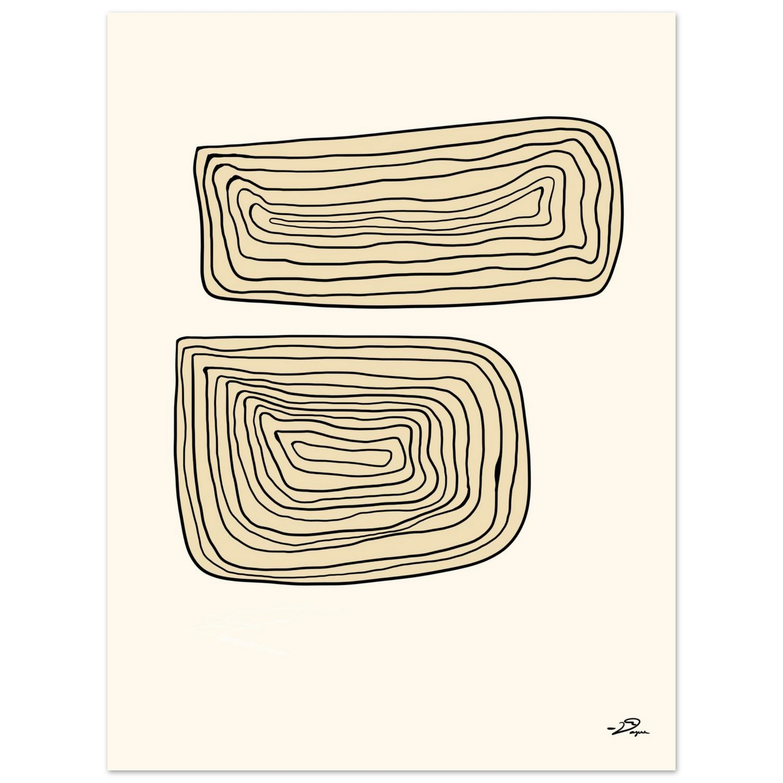 Framed wall art featuring two stacked outline shapes in beige and cream tones