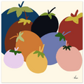 Framed art print with colorful illustrated fruit and dark frame, square composition