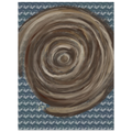 Matte paper poster with abstract swirl, silver-gray frame, on blue speckled artwork